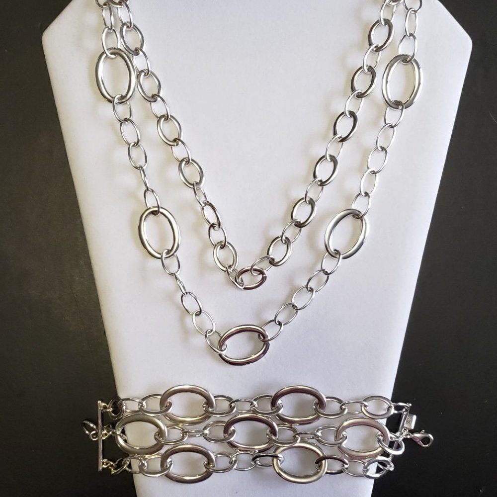 RALPH LAUREN SILVER MATCHING CHAIN LINK NECKLACE & BRACELET